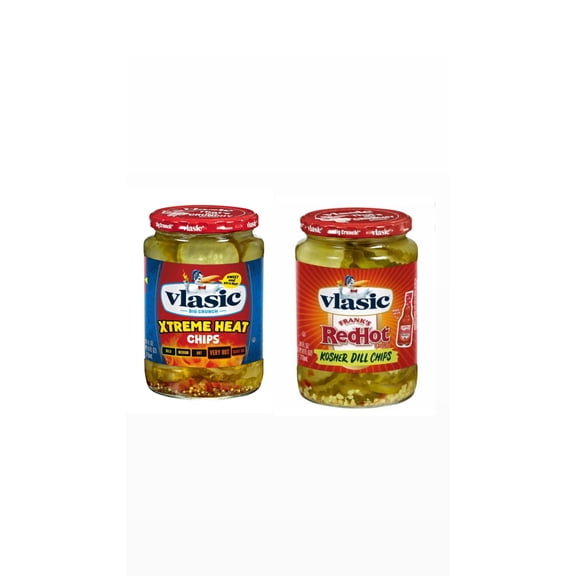 Vlasic Pickle Chips Spicy Variety Pack Xtreme Heat Frank's RedHot Flavored Kosher Dill 2 Pack 24 fl oz
