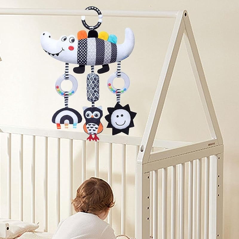 Baby Crib Mobile Sensory Toy Black and White Crib Mobile Rattles Bed Bells Kids Toy