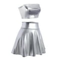 thumbnail image 5 of Women's 3Piece Metallic Outfit Shiny Crop Top + Silver Flared Skirt + Alien Headband Halloween Costume Clubwear Musical Festival Rave Outfit M Silver, 5 of 8