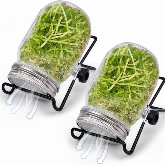 2 Pack Sprouting Jars with Stand, Mason Jar Seed Sprouting Kit with Stainless Steel Mesh Lids, Wide Mouth Sprout Growing Kit for Broccoli, Alfalfa, Mung Bean & More