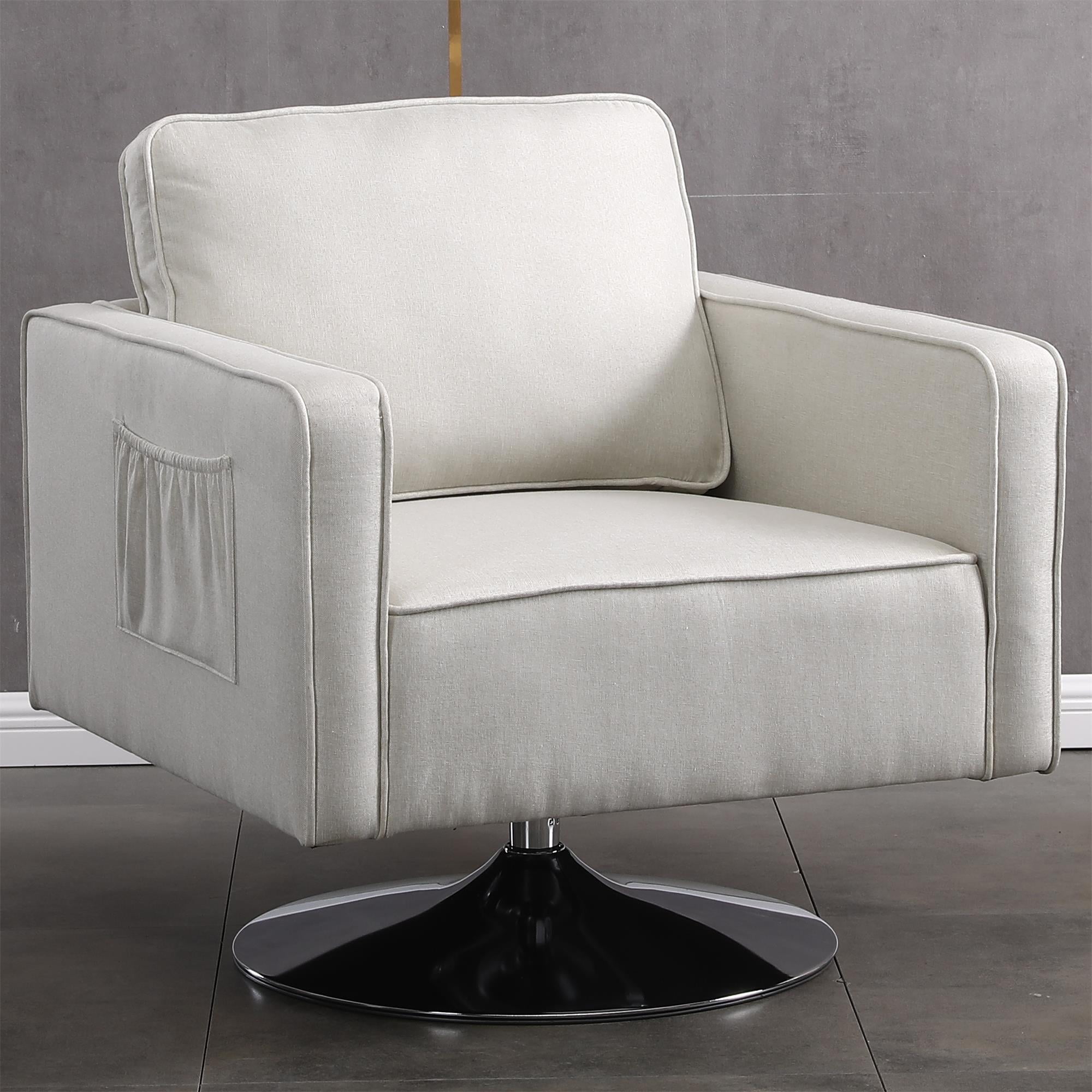 Kadyn Swivel Accent Barrel Chair, Linen Armchair with 360 Degree Swiveling and Side Pocket for Living Room, Beige Kadyn Swivel Accent Barrel Chair, Linen Armchair with 360 Degree Swiveling and Side Pocket for Living Room, Beige