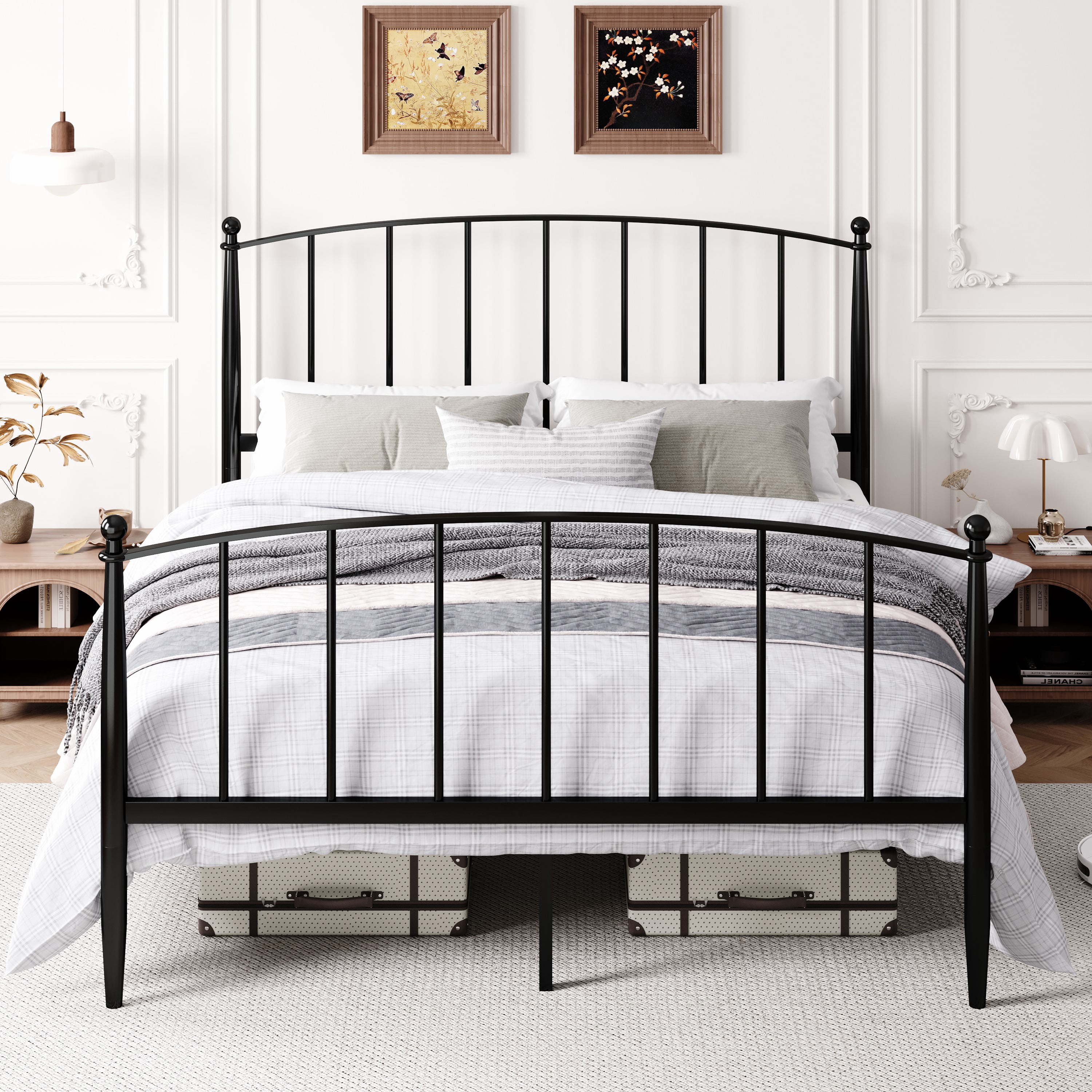 Amolife Queen Bed Frame, Metal Platform Bed with Curved Headboard and Footboard, Ample Under-Bed Storage Space, No Box Spring Needed, Black