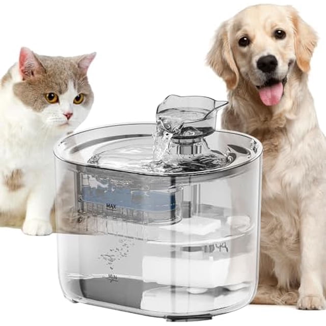 Pet Water Dispenser With Sensor, 75 Oz 2.2L Ultra Quiet Pump, 5-Fold Filter, Transparent Material, Clear Level - Suitable for Cats and Dogs grey grey grey grey