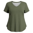 thumbnail image 3 of FASHOFT Plus Size Shirts for Curvy Women Solid V Neck Short Sleeve Summer Tops Loose Fit Casual Basic T-Shirt Army Green XXL, 3 of 3