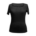 thumbnail image 5 of Bovemsi 2025 Spring/Summer Solid Color Lace Slim Square Neck T-Shirt for Women, Black, XL, 5 of 7