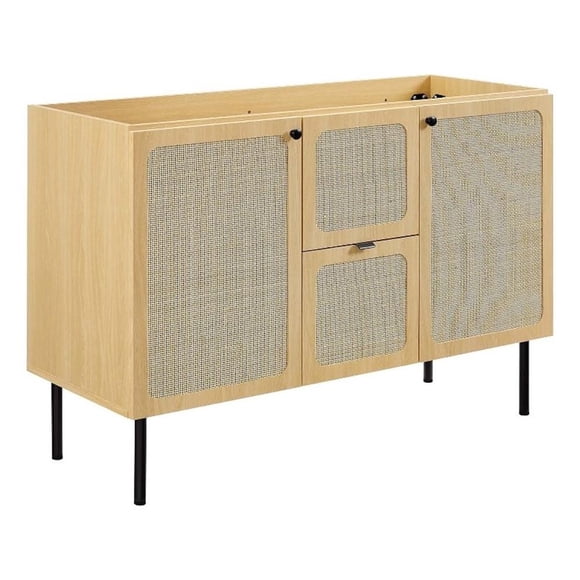 Pemberly Row 48" Metal & Wood Bathroom Vanity Cabinet in Oak