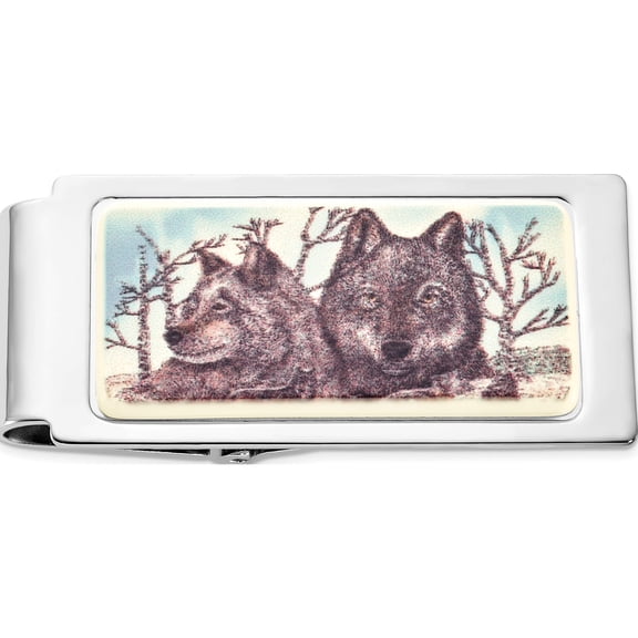 Fashion Barlow Designs Color Wolf Portrait Hinged Money Clip (2 X 1) Made In China gm12253