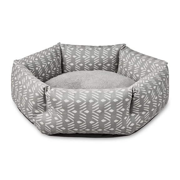 Vibrant Life Cozy Cuddler-Style Dog & Cat Bed, Small, Gray Ikat Print