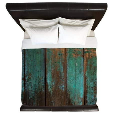 Woody Duvet Cover CafePress - Country Rustic Distressed Teal Green Barn Wood (Fa - King Duvet Cover, Printed Comforter Cover, Unique Bedding, Microfiber ()