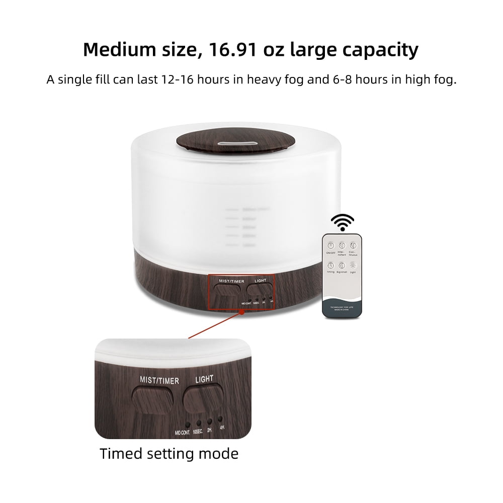 500ml Large Essential Oil Diffuser with Humidifier, Timer & 7 Color Lights, Includes 6 Fragrance Oils for Home, Office, Yoga, Aromatherapy Ultrasonic Diffuser