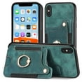 thumbnail image 4 of Wallet Case for iPhone X / XS, Ring Holder Kickstand Retro Premium Leather Credit Card Holder [ RFID Blocking ] Case with Wrist Strap Back Magnetic Clasp Flip For iPhone X / XS, Green, 4 of 14