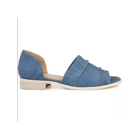 

JOURNEE COLLECTION Womens Blue Pinhole Look Cushioned Helena Open Toe Block Heel Slip On Flats Shoes 7.5