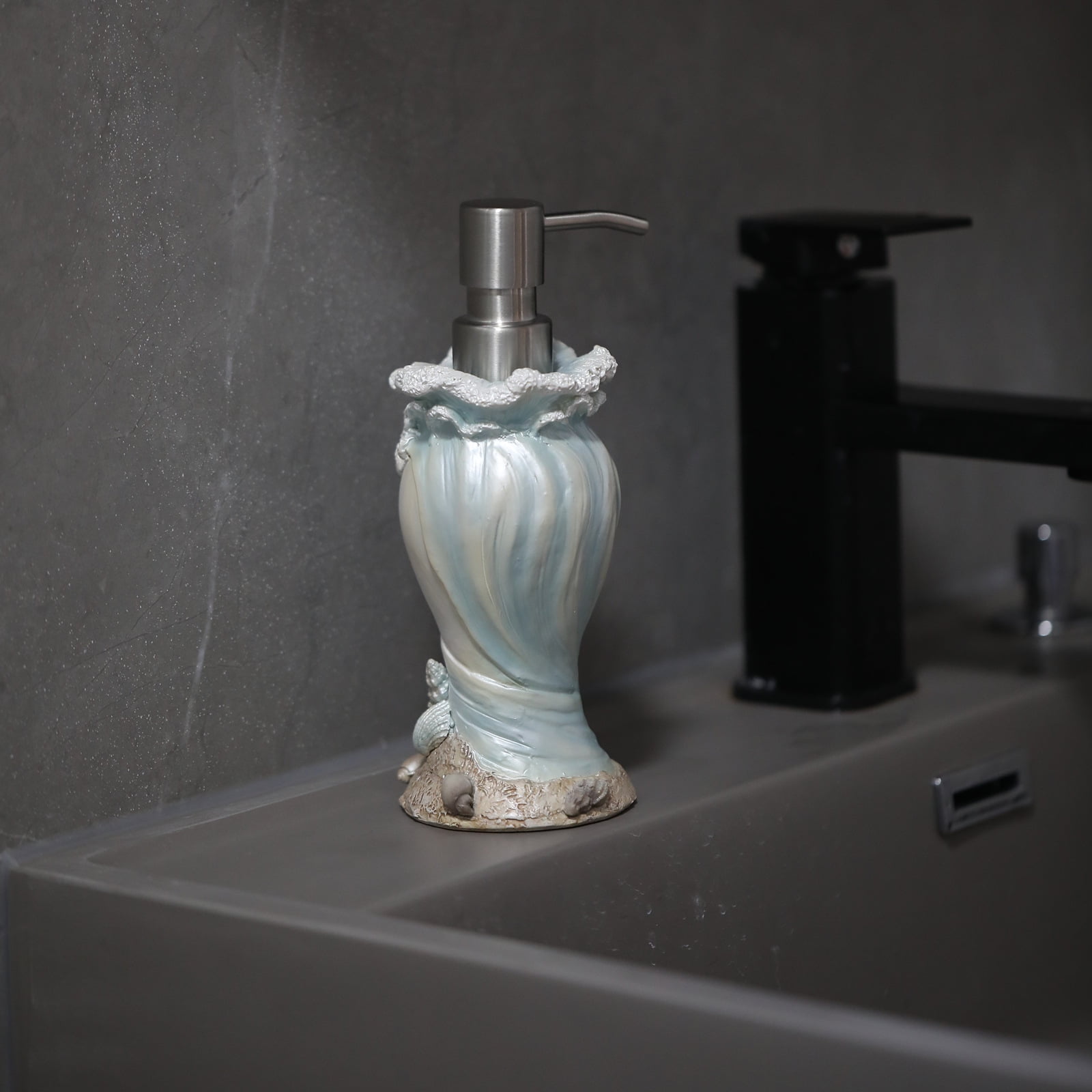 WiMifar Soft Touch Resin Sea Wave Nautical Sea Wave Soap Dispenser, 7 oz, Free Standing