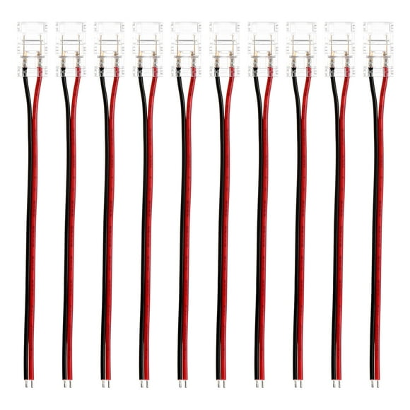 Uxcell Paquete de 10 Conectores de Tira de Luz LED de 2 Pines de 8mm para Tiras de Luz LED de Color Único COB 2835 3528 [Rojo Negro]