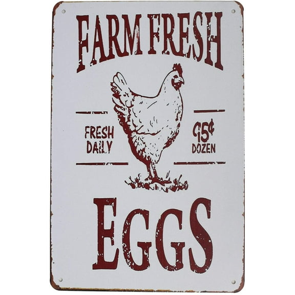 Farm Fresh Eggs, Hen Retro Metal Sign Plate, Antique Plaque Rustic Poster Kitchen Home Wall Decor