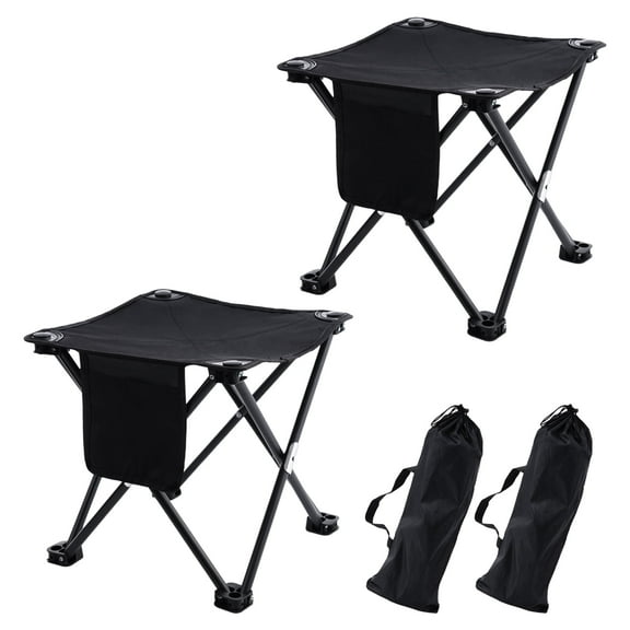 Buquapse 2Pcs Portable Folding Camping Stool, Mini Lightweight Backpacking Slacker Chair with Side Pocket, Collapsible Stool for Outdoor Footrest Fishing Hiking Gardening and Beach