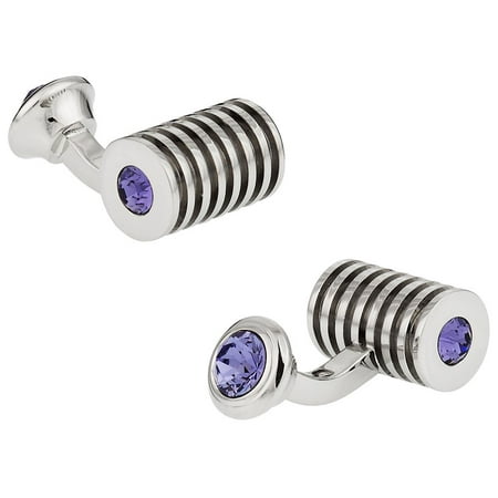 Crystal Cubic Zirconia Cufflinks - Silver Tanzanite Swarovski Double Crystal Cufflinks