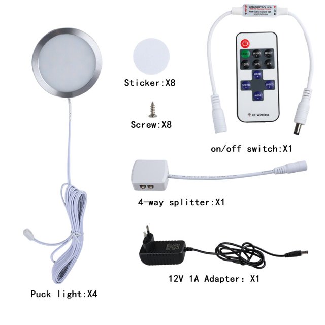 Luces para armarios interiores regulables con control remoto RF, accesorio de iluminación para mostrador, armario, estantería, cocina