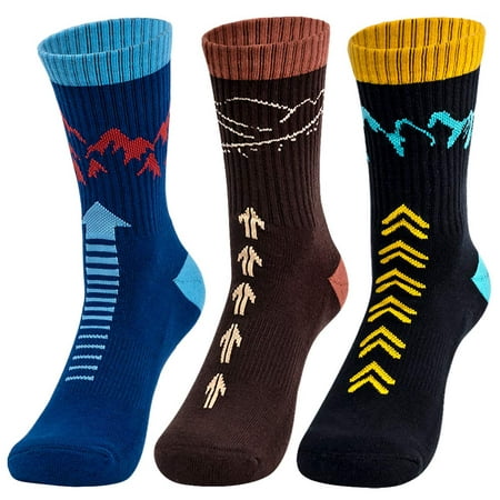 

Time May Tell Mens Hiking Socks Moisture Wicking Cushion Crew Socks for Terkking Outdoor Sports Performance 3 pack (Black Blue Brown 9”-12”)