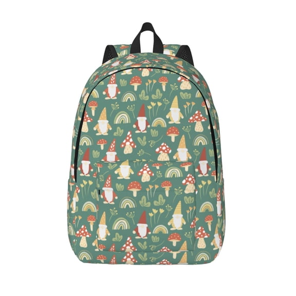 Vsdgher Mushrooms Gnome Print Canvas Backpack Travel Rucksack Unisex Knapsack 15.7/17.7Inch Laptop Backpack for Work,College -Small