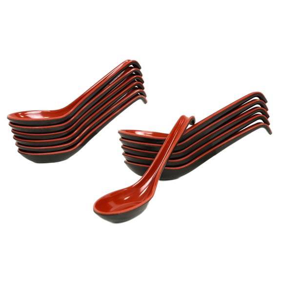 Red And Black Melamine Ladle Style Soup Spoons With Hook Ends 1oz Set Of 12