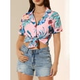thumbnail image 6 of MODA NOVA Juniors Summer Beach Tropical Floral Button Down Hawaiian Shirts, 6 of 7