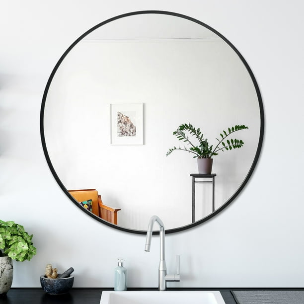 PexFix 30 inch x 30 inch Round Wall Mirror Metal Frame Black