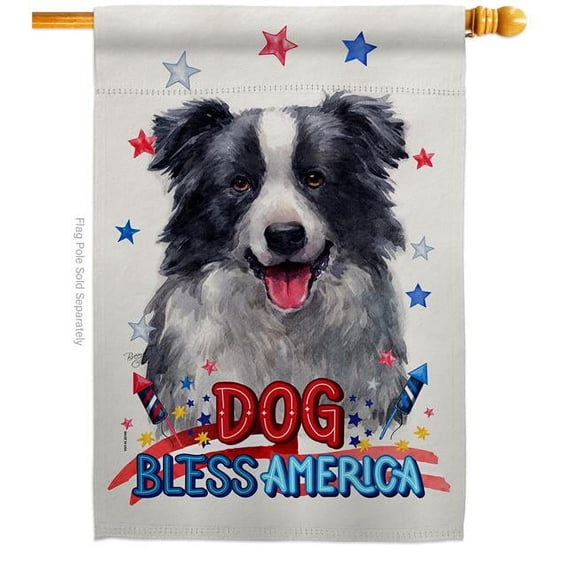 Breeze Decor H120122-BO Patriotic Border Collie Animals Dog 28 x 40 in. Double-Sided Decorative Vertical House Flag for Decoration Banner Garden Yard Gift