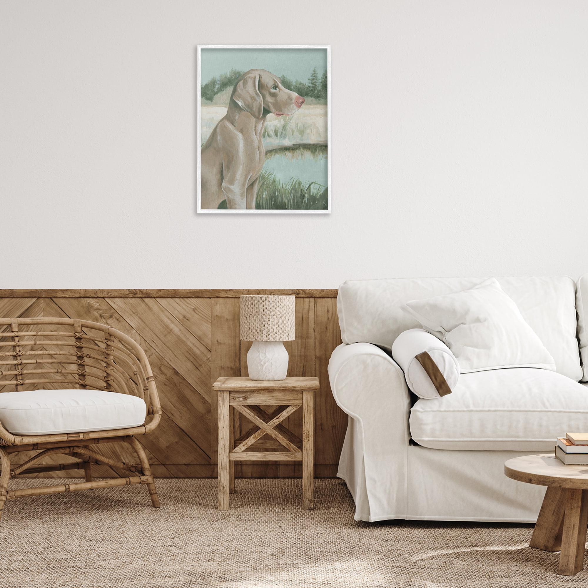Stupell Industries Labrador Lake Landscape Animals & Insects Painting White Framed Art Print Wall Art, 24 x 30