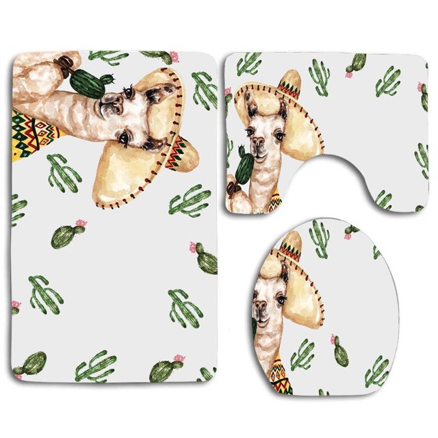 Juego de alfombras de baño ABPHQTO Cactus de llamas de acuarela 3 piezas