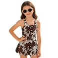 thumbnail image 2 of COEQINE Cute Swim Dress for Girls, One Piece Swimsuit with Flowy Skirt & Built-in Liner, Scoop Neck & Fixed Straps in V-Back Swimwear for Beach Pool, Ages 8-9, Brown Cow Print, 2 of 8