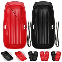 2Pack 3FT Red Snow Toboggan Sled with Tow Rope, Two-Rider Sled – Tough Polyresin, Winter Accessories