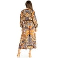 thumbnail image 2 of Sakkas Katty Women's V Neck Midi Casual Boho Maxi Long Sleeve Dress Floral Print - 557-Brown - L/XL, 2 of 5
