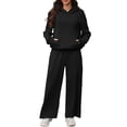 thumbnail image 2 of sdhkgrrt Women's 2 Piece Matching Lounge Set Long Sleeve Hoodie with Kangaroo Pocket Drawstring Jogger Pants Solid Casual Loose Tracksuit Soft Homewear Fall Winter Outfits, Black M, 2 of 8