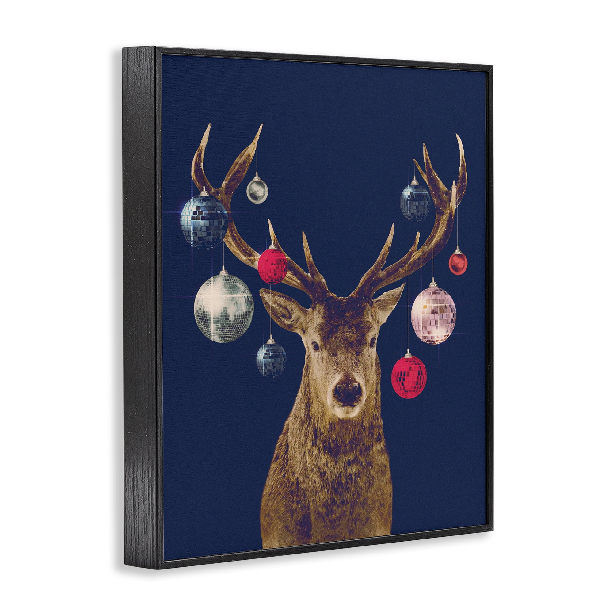 Stupell Industries Deer & Shining Ornaments Holiday Painting Black Framed Art Print Wall Art, 24 x 30