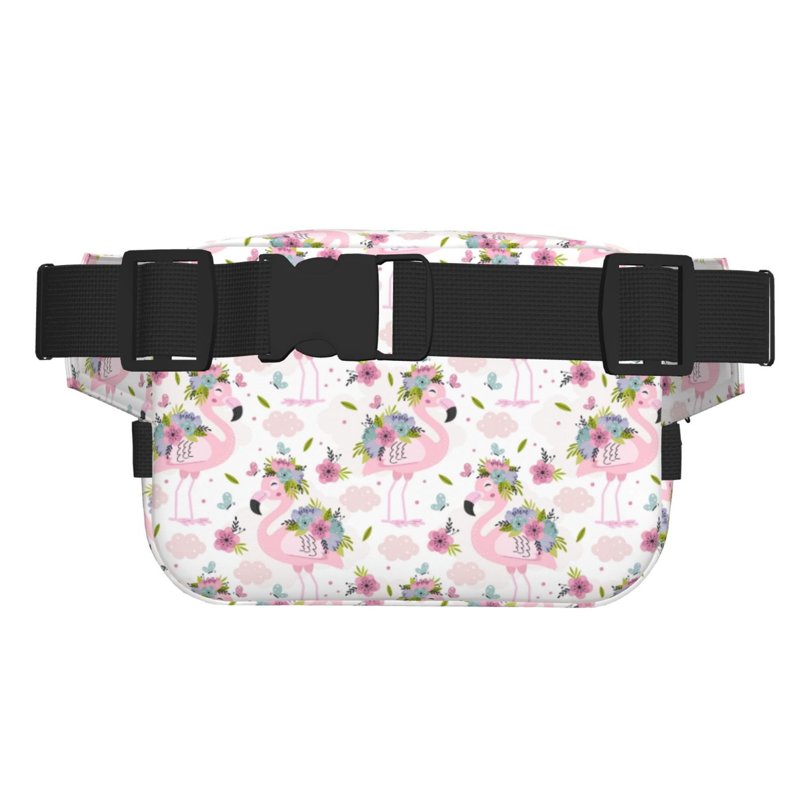 Picia Flamingo And Flowers Print Square Double-Layer Waist Bag Mini Adjustable Waist Belt Bag Exercise Running Travel Hiking