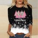 thumbnail image 4 of Camisetas de Navidad para Mujeres, 3/4 Manga Cuello Redondo Blusa con Estampado de Vacaciones, Top de Moda Casual, 4 of 5