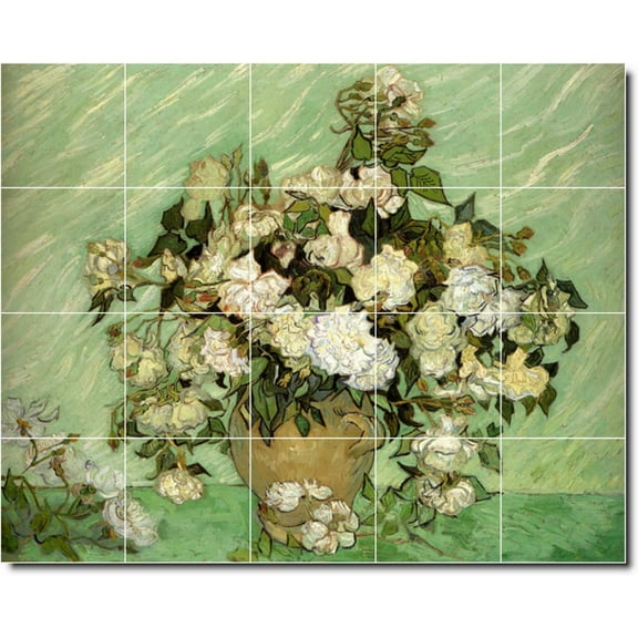 Ceramic Tile Mural-Vincent Van Gogh Flowers Shower Tile Mural 27. 21.25" w x 17" h using (20) 4.25 x 4.25 ceramic tiles