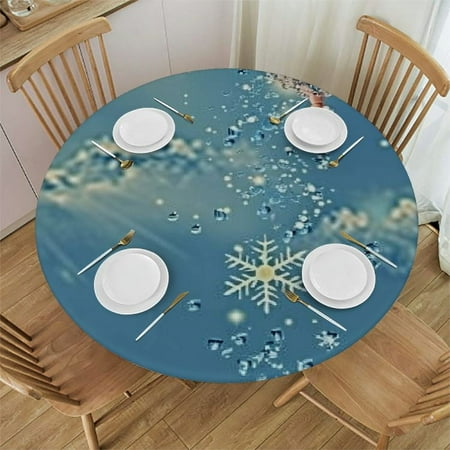 

Plo0ole Round Tablecloth with Elastic Blue Drop Waterproof Stain-Proof Table Cover Wipeable Fitted Table Cloths 42-46