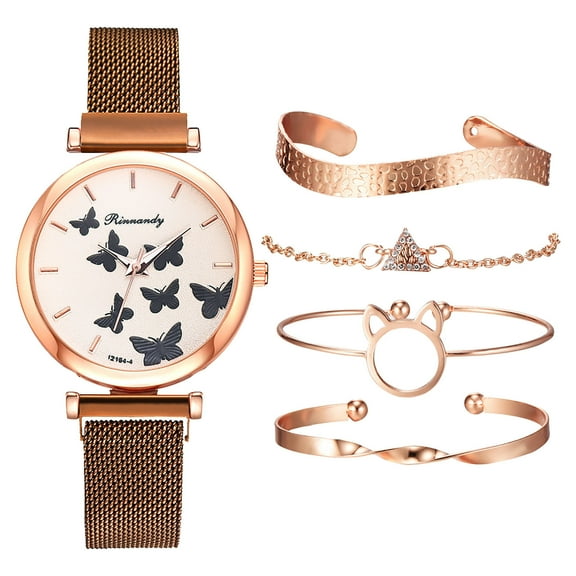 Guodhu Womens Watch Gifts Set with Rose Gold Tone Bracelets for Lady Minimalist Simple Thin Casual Wrist Watches Butterfly Dress Analog Quartz Watch