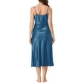thumbnail image 3 of INSPIRE CHIC Women's Satin Nightgowns V-Neck Camisole Lounge Pajamas Long Silky Dress 2XL Peacock Blue, 3 of 6