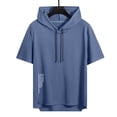 thumbnail image 4 of Short Sleeve Hoodies for Men Cotton Hoodies Summer Sweatshirt Lightweight Breathable Workout Shirts Pullover Blue, 4 of 9