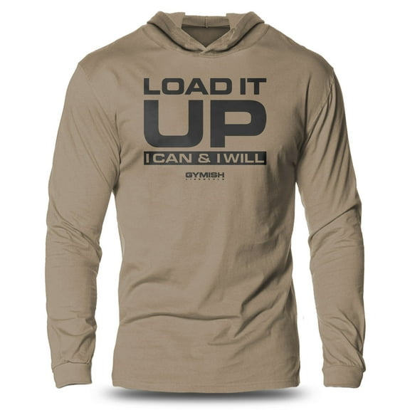 GYMISH Load It Up Lightweight Long Sleeve Hooded T-Shirt for Men – Motivational Gym Hoodie, Workout Shirt for Lifters & Athletesd It Up Lightweight Long Sleeve Hooded T-shirt for Men
