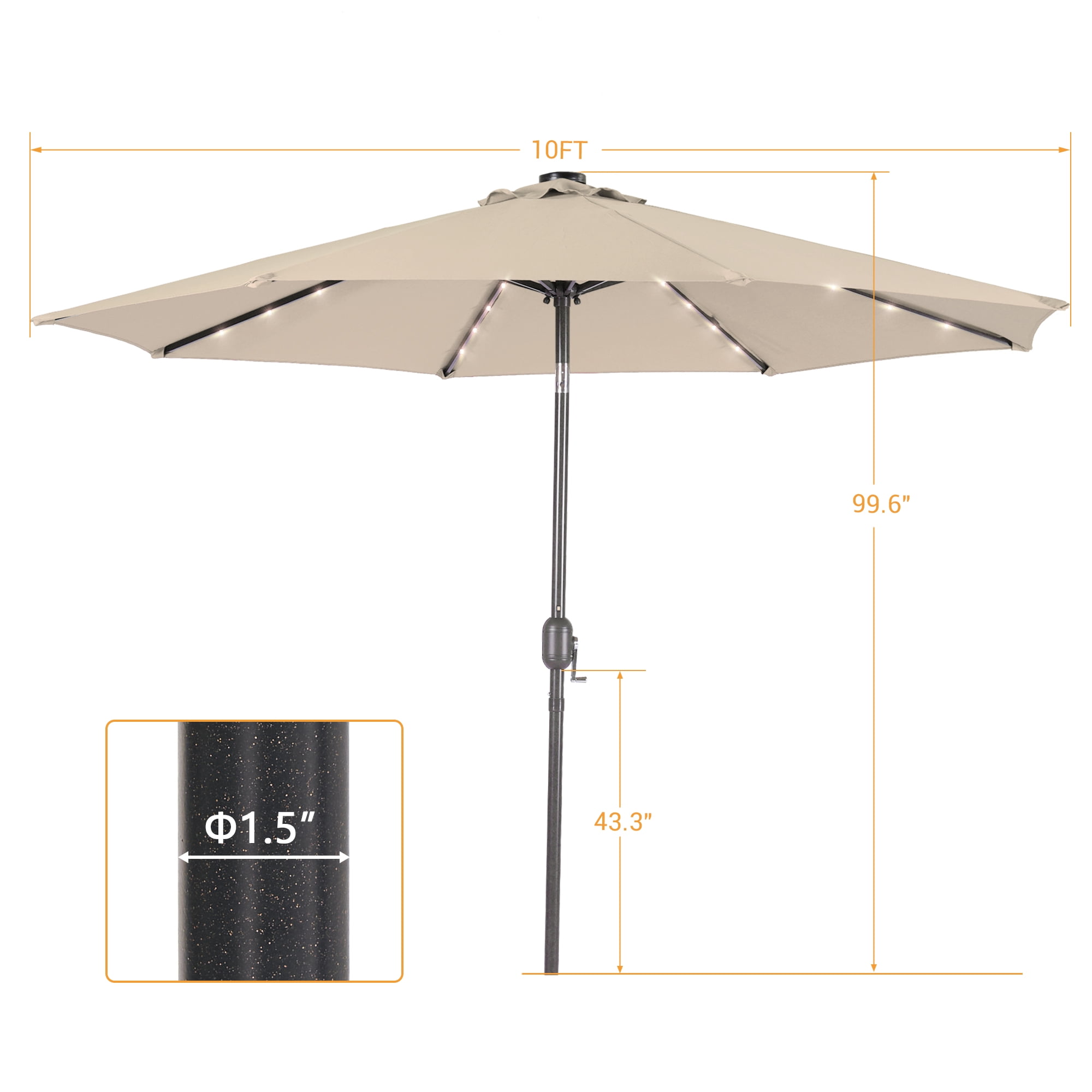 ACEGOSES 10Ft Solar-powered Large Round Outdoor Patio Market Umbrella with Crank, Beige