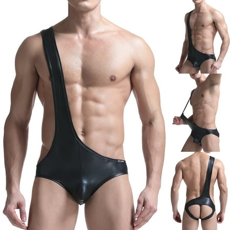 

Leesechin Mens Underwear Clearance Short Panties Imitation Leather Patent Leather Suspenders Back Empty Pants Sexy Panties