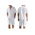 thumbnail image 3 of Men'S Linen Blend Short Sleeve Shirt & Shorts Set, Casual Summer 2 Piece Outfit White M, 3 of 9
