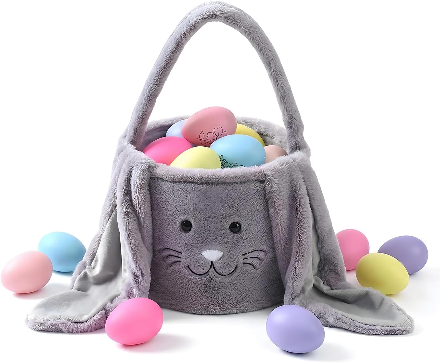 Lunxisen 2 Pcs Easter Basket Bunny Plush Ears Holiday Gift Storage Candy Egg Hunt Decor(23*19cm)