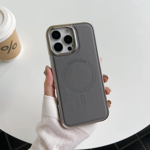Allytechgroup Magnetic for iPhone 16 Pro Max Case, Compatible with Magsafe PU Leather Slim Phone Case for Women Men Shockproof Protective Bumper for Apple iPhone 16 Pro Max, Gray