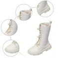 thumbnail image 6 of Girls Combat Boots Pearl Strap Lace up Chunky Non Slip Mid Calf Riding Booties Trendy Fall Dress Long Motorcycle Boots White 3 Big Kids, 6 of 6