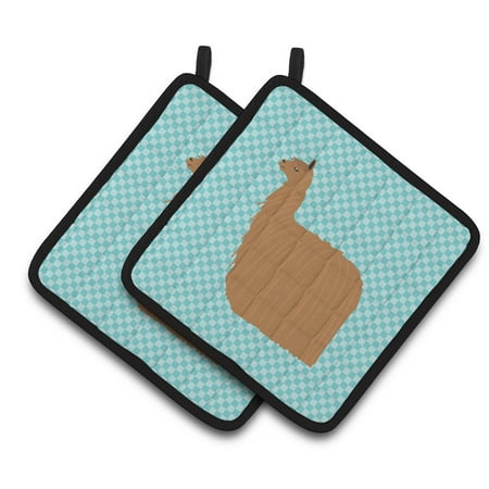 

Caroline s Treasures Alpaca Suri Blue Check Pair of Pot Holders